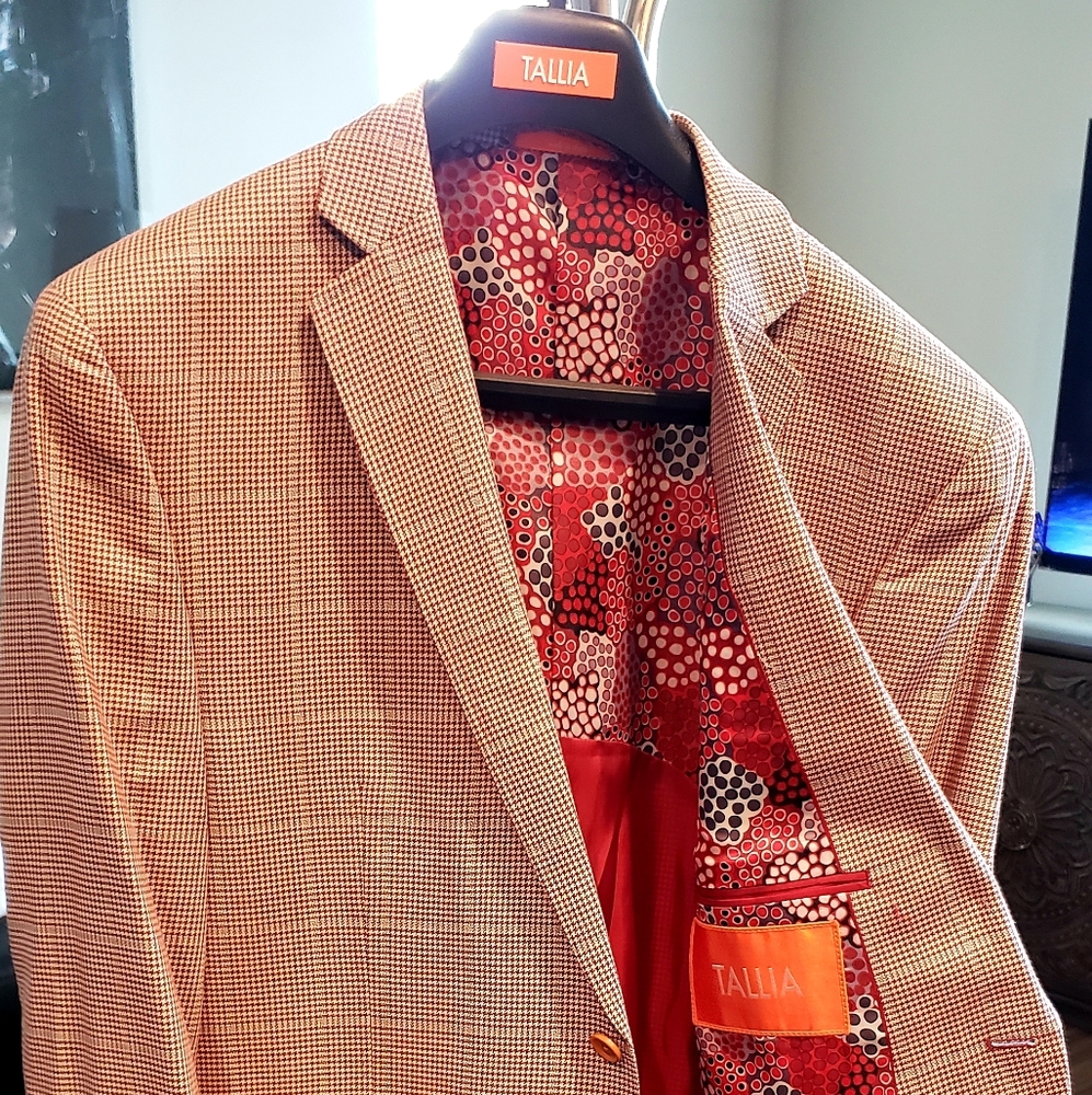 Tallia Orange Houndstooth Plaid Blazer